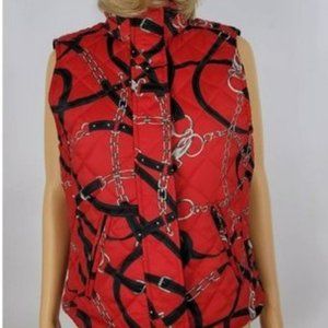 American Living Womens Vest Red Black Chain Full Zip Lined Mock Neck Quilted M